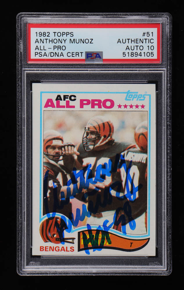 Anthony Munoz Signed 1982 Topps #51 RC Inscribed "HOF 98" (PSA) - Autograph Graded (PSA) 10 - Rookie Card