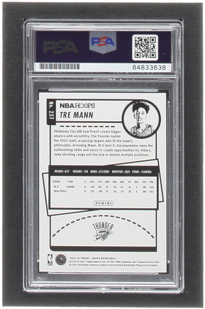 Tre Mann Signed 2021-22 Hoops #237 RC (PSA) - Rookie Card