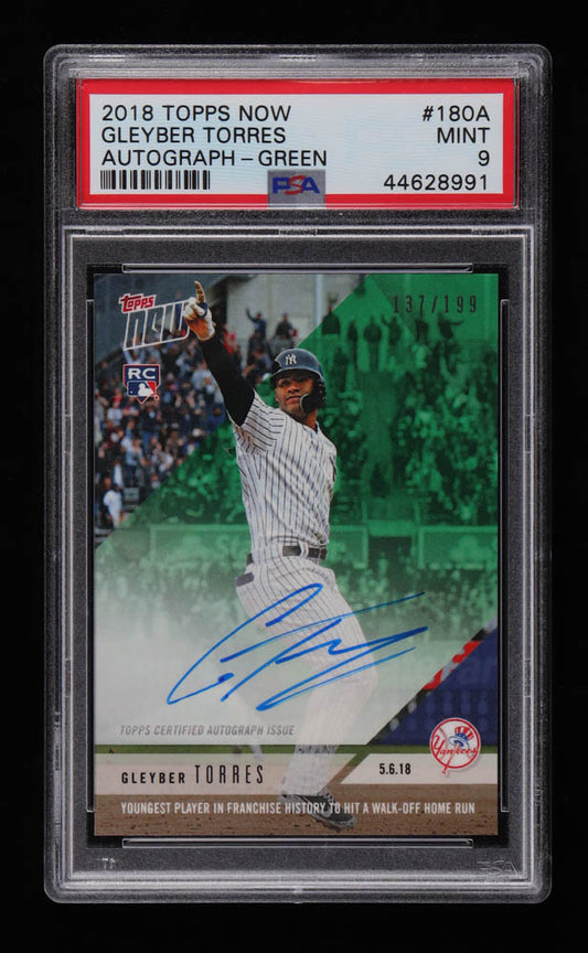 Gleyber Torres 2018 Topps Now Autographs Green #180A #137/199 (PSA 9) Rookie Card | Serially Numbered #137 / 199