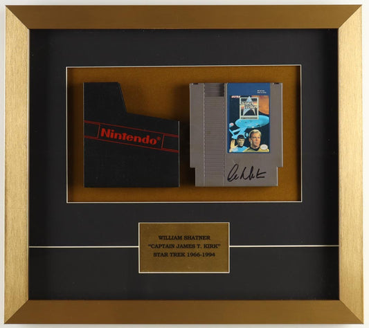 William Shatner Signed (JSA) 1992 "Star Trek: 25th Anniversary" Custom Framed Nintendo Game Cartridge Display with Sleeve - JSA Witnessed