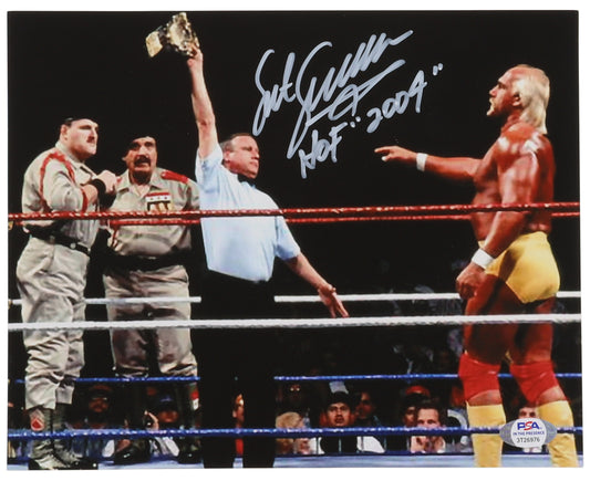 Sgt. Slaughter Signed (PSA) WWE 8x10 Photo Inscribed "HOF 2004" - PSA in-the-Presence