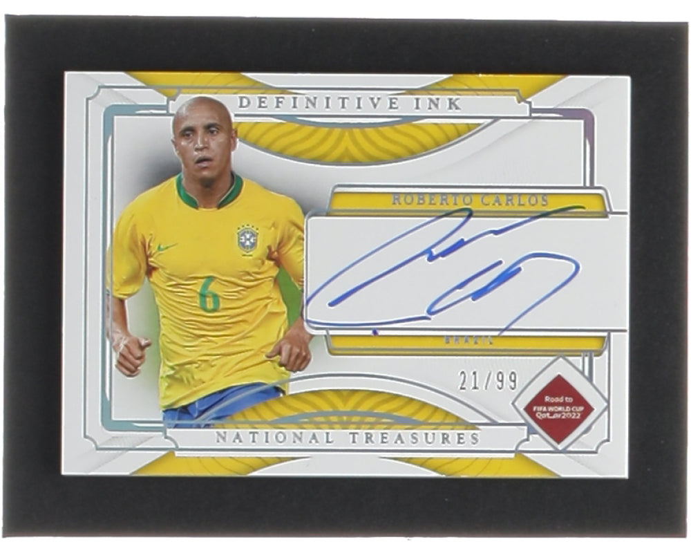 Roberto Carlos 2022 Panini National Treasures Road to the World Cup Definitive Ink #9 #21/99