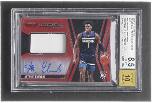 Anthony Edwards 2020-21 Certified Freshman Fabric Signatures Red #40 RC #64/99 (BGS 8.5 | Autograph Graded BGS 10) Rookie Card / Serially Numbered #64 / 99