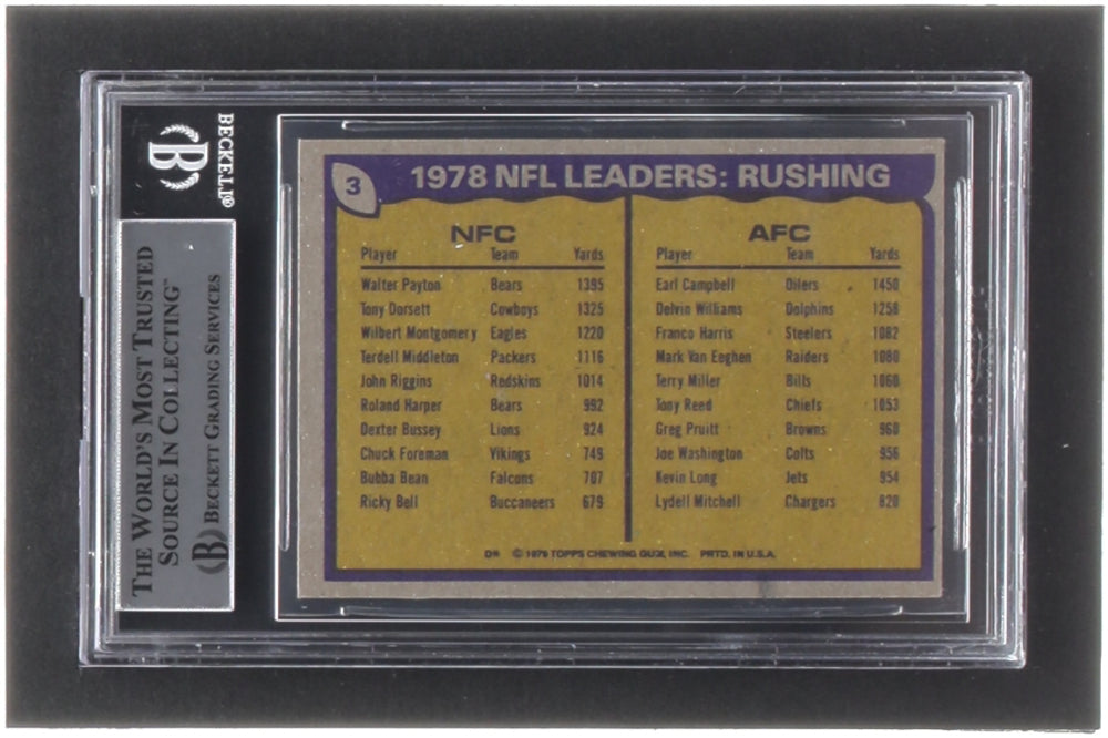 Earl Campbell Signed 1979 Topps #3 Rushing Leaders RC / Earl Campbell / Walter Payton (BGS) - Rookie Card