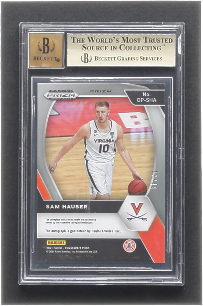 Sam Hauser 2021-22 Panini Prizm Draft Picks #17/49 Autographs Prizms Orange Pulsar #6 RC (BGS 9.5 | Auto 10) Rookie Card