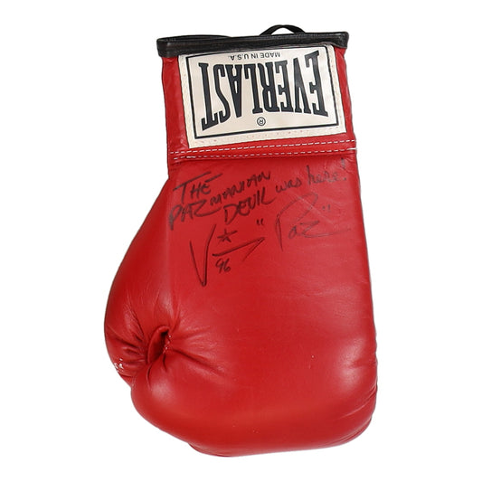 Vinny 'Paz' Pazienza Signed (Beckett) Everlast Boxing Glove Inscribed "The Pazmanian Devil Was Here!"