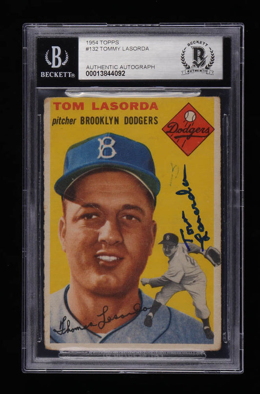 Tommy Lasorda Signed 1954 Topps #132 RC - Autograph Graded (BGS) 10 - Rookie Card