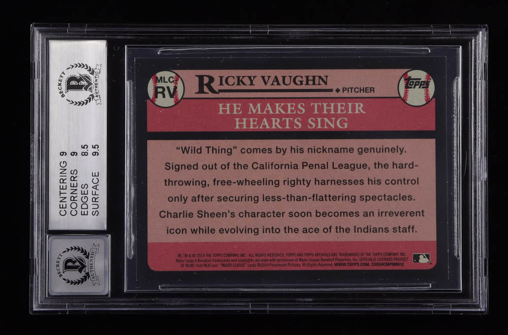 Charlie Sheen Signed 2014 Topps Archives Major League #MLCRV Inscribed "Ricky 'Wild Thing' Vaughn" - Card Mint BAS Grade 9 Autograph Graded Beckett (BGS) 10