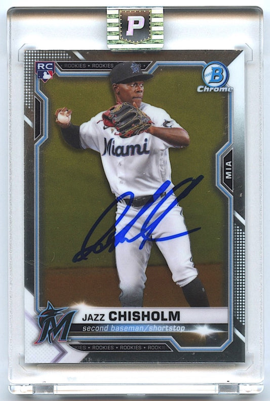 Jazz Chisholm Jr. Signed 2021 Bowman Chrome #57 RC (PA Encapsulated) Hand-Signed Rookie Card