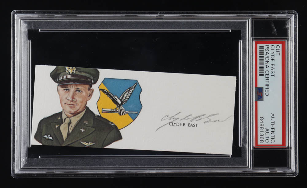 Lt. Col. Clyde East Signed 2x5 Cut (PSA) - US Army Air Forces WWII