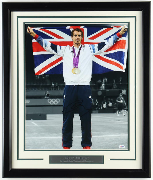 Andy Murray Signed (PSA) Custom Matted 22x26 Frame - 3x Grand Slam Tournament Champion