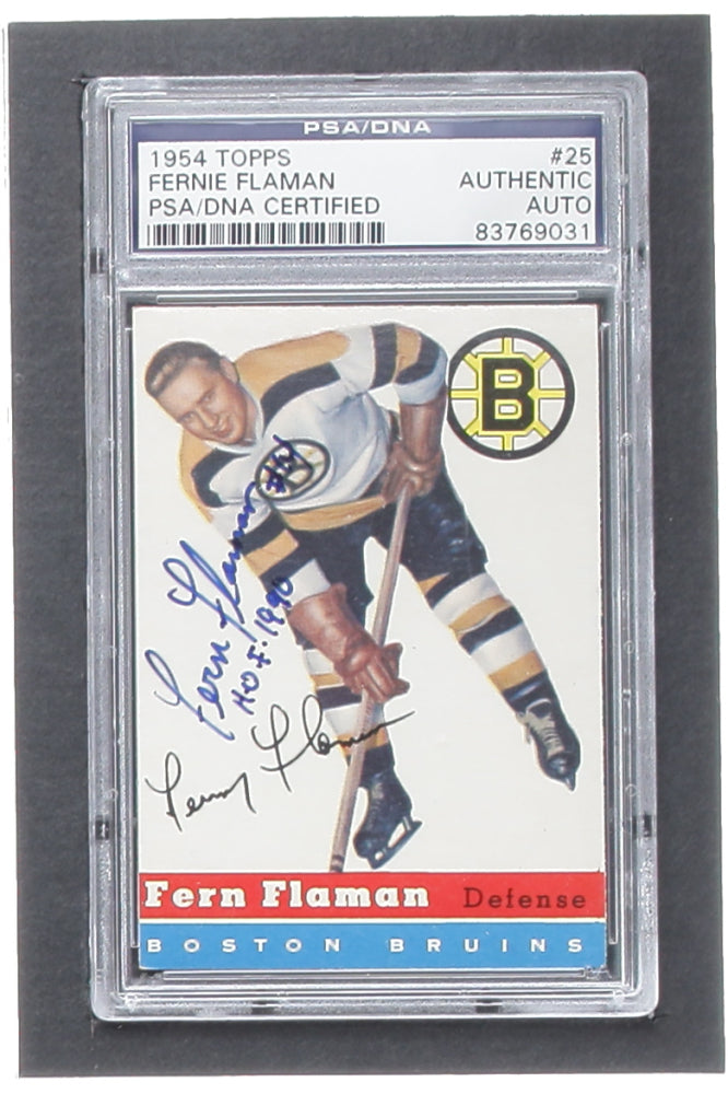 Fern Flaman Signed 1954-55 Topps #25 Inscribed "HOF 1990" (PSA)