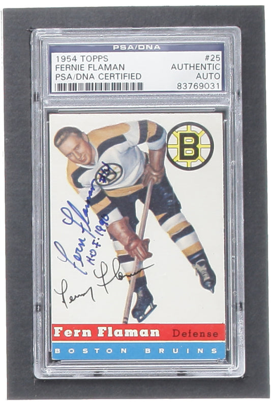 Fern Flaman Signed 1954-55 Topps #25 Inscribed "HOF 1990" (PSA)