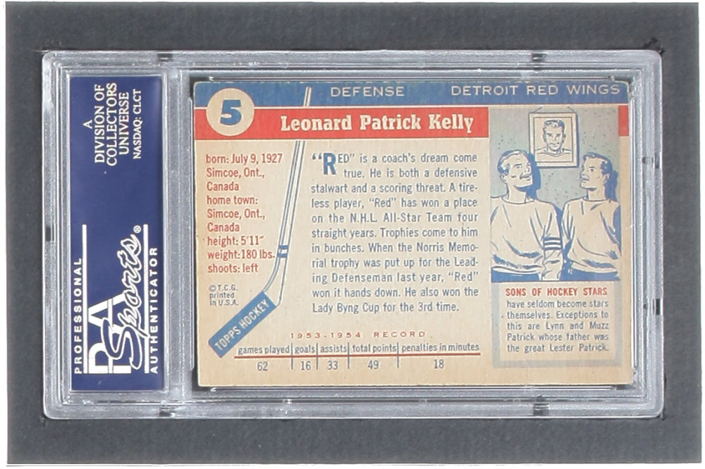 Red Kelly Signed 1954-55 Topps #5 (PSA)