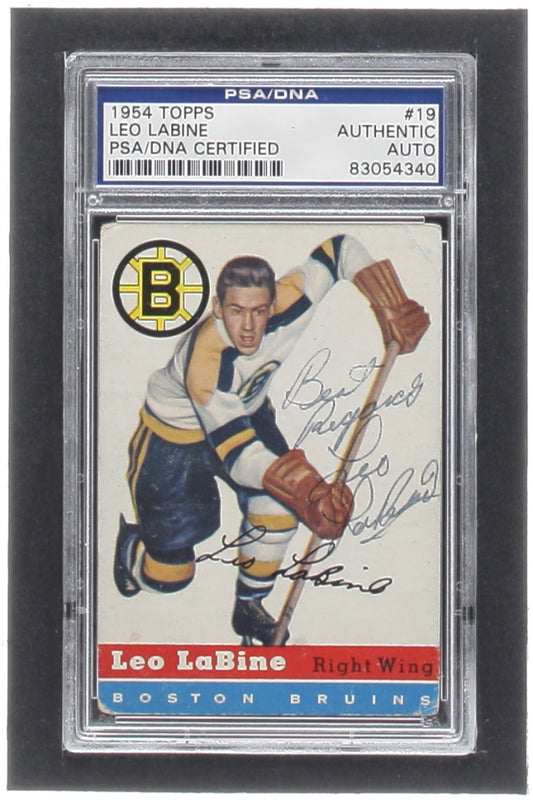 Leo Labine Signed 1954-55 Topps #19 Inscribed "Best Regards" (PSA)