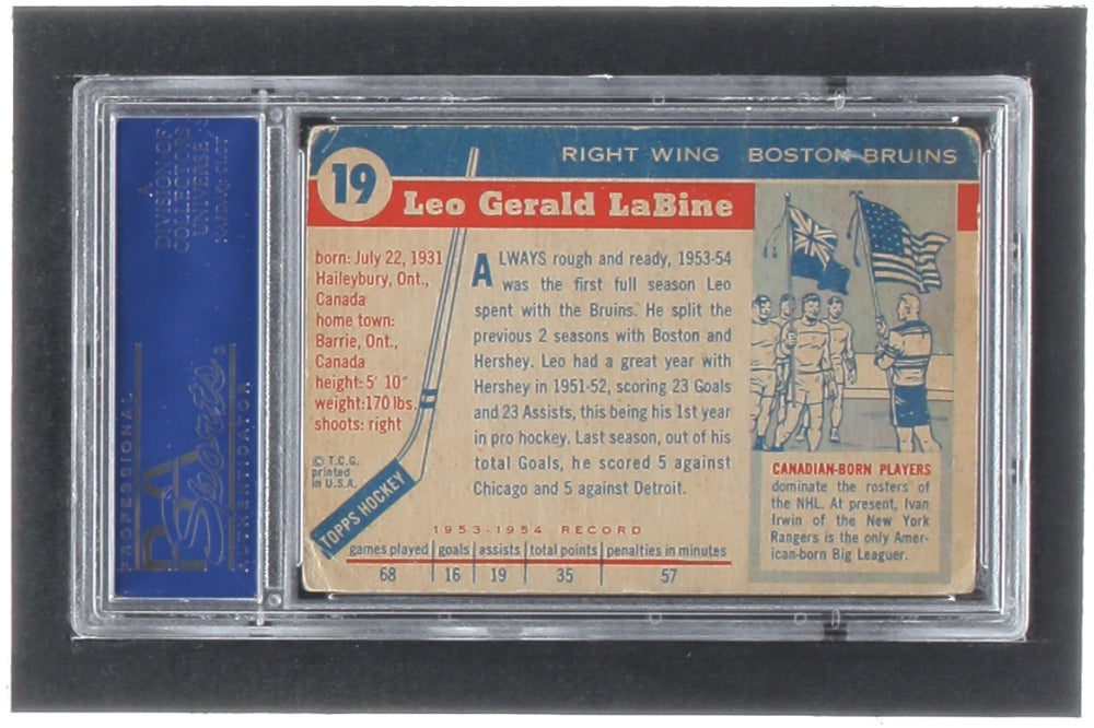 Leo Labine Signed 1954-55 Topps #19 Inscribed "Best Regards" (PSA)