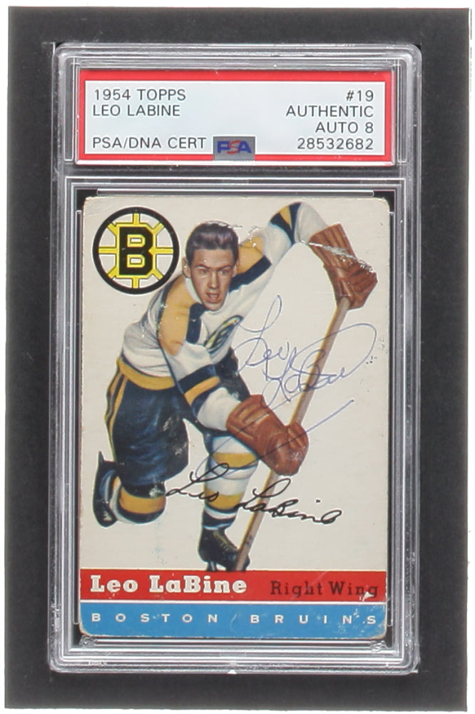 Leo Labine Signed 1954-55 Topps #19 (PSA | Auto 8)