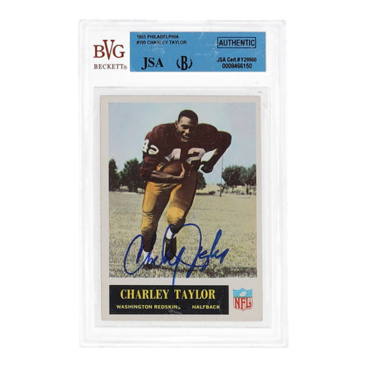 Charley Taylor Signed 1965 Philadelphia #195 RC (BVG) Rookie Card