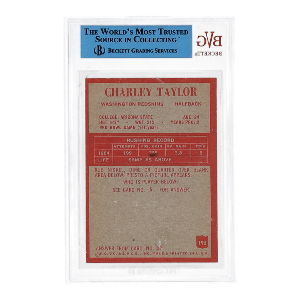 Charley Taylor Signed 1965 Philadelphia #195 RC (BVG) Rookie Card