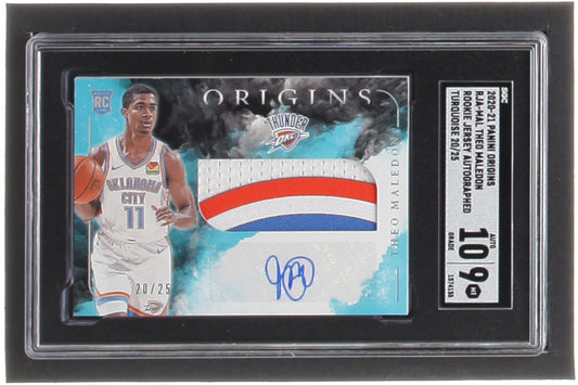 Theo Maledon 2020-21 Panini Origins Rookie Jersey Autographs Turquoise #9 RC #20/25 (SGC 9 | Auto 10) - Rookie Card