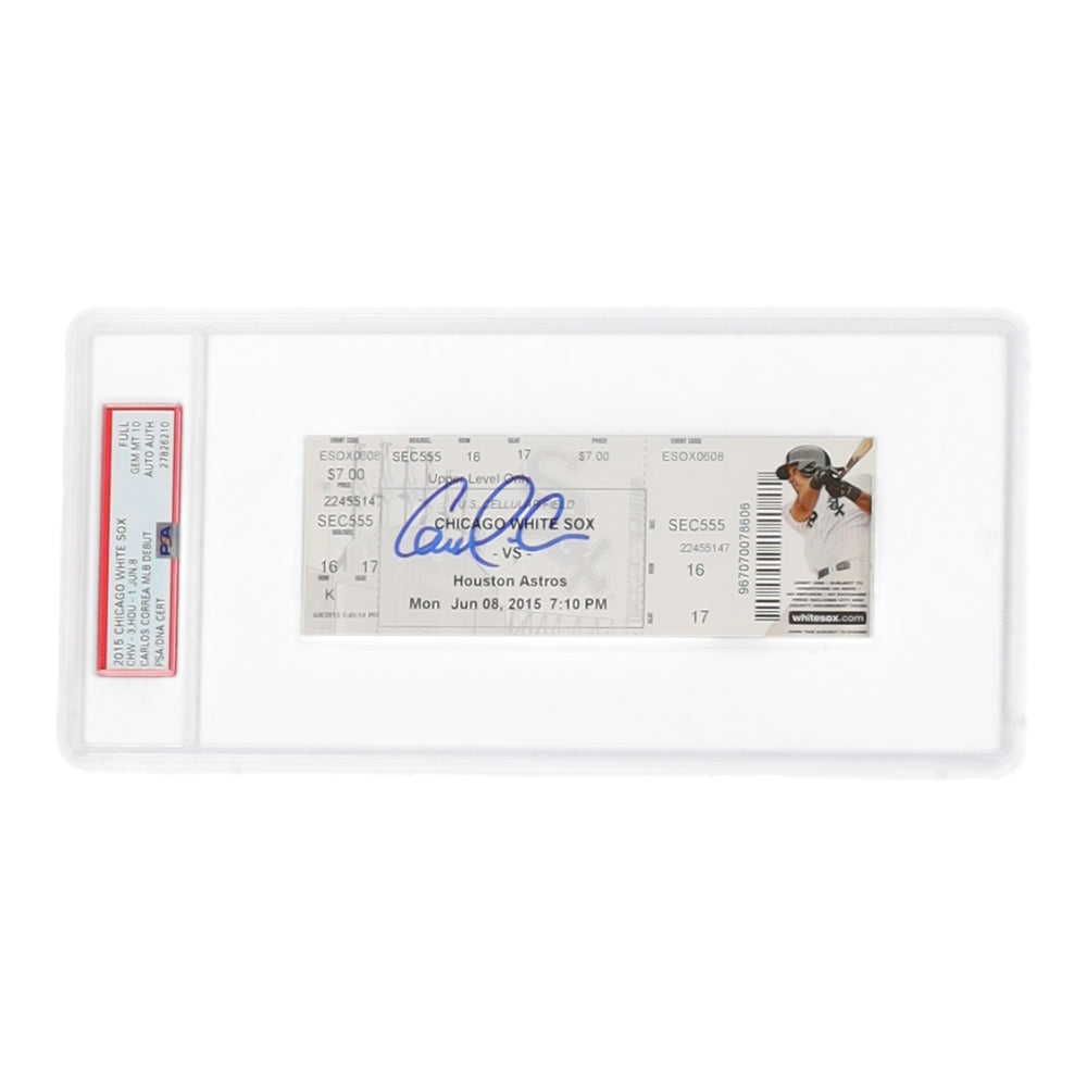 Carlos Correa Signed 2015 White Sox MLB Debut Ticket (PSA | Ticket PSA 10 - Authentic Auto))