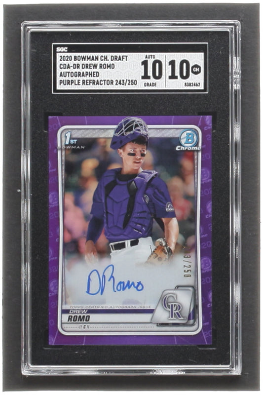 Drew Romo 2020 Bowman Chrome Draft Autographs #243/250 Purple Refractors RC #CDADR (SGC 10 | Auto 10) Rookie Card