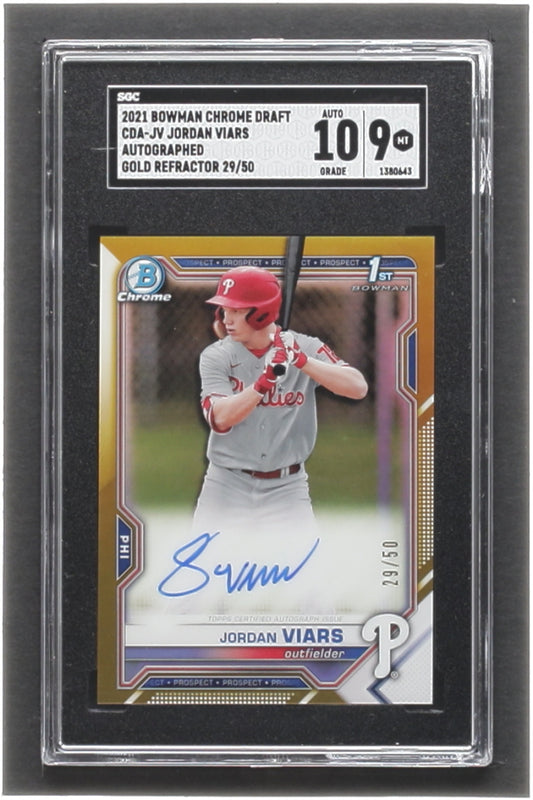 Jordan Viars 2021 Bowman Chrome Draft Autographs #29/50 Gold Refractors RC #CDAJV (SGC 9 | Auto 10) Rookie Card