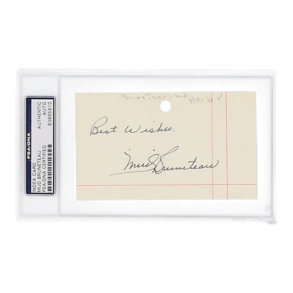 Mud Bruneteau Signed Index Card Inscribed "Best Wishes" (PSA)