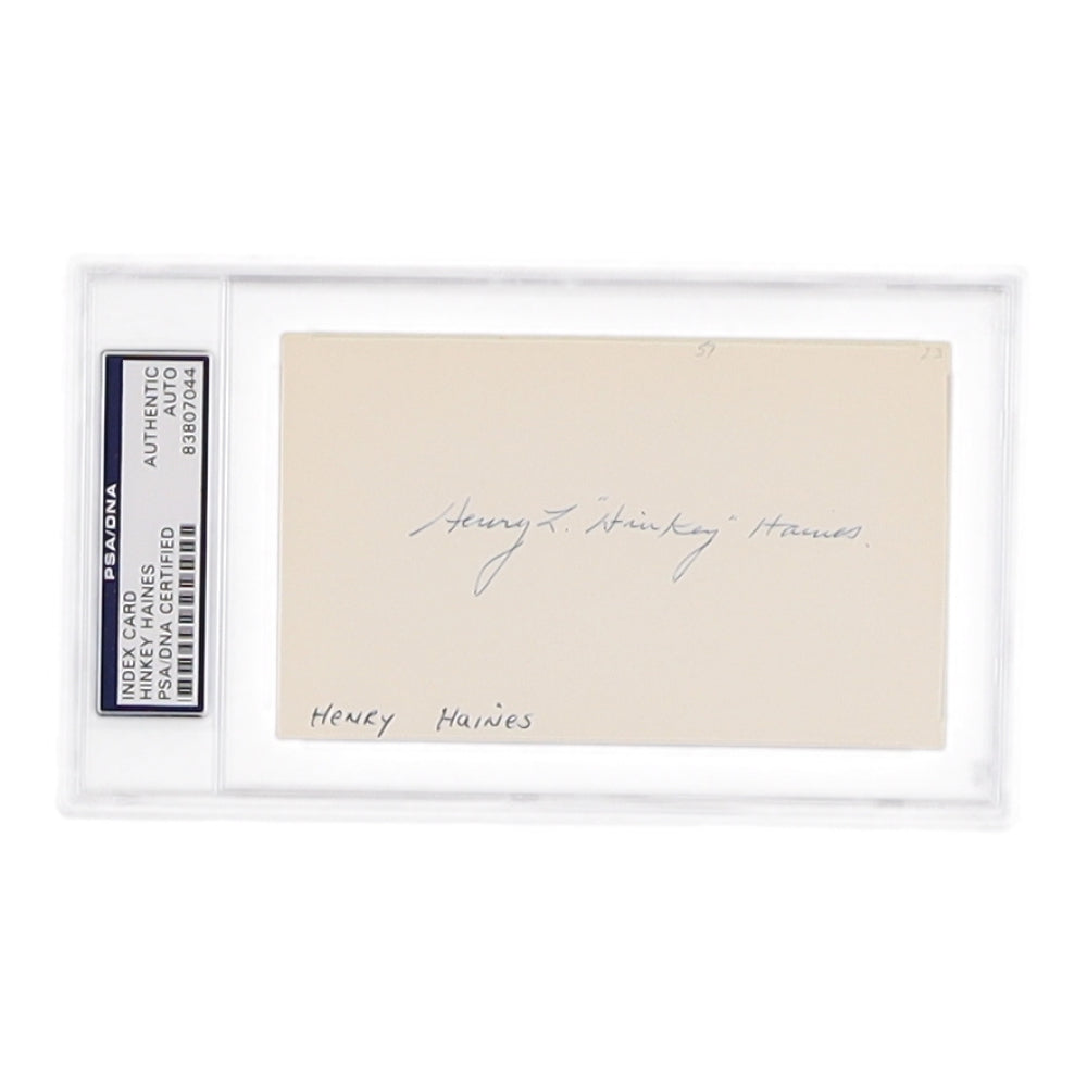 Hinkey Haines Signed Index Card (PSA)