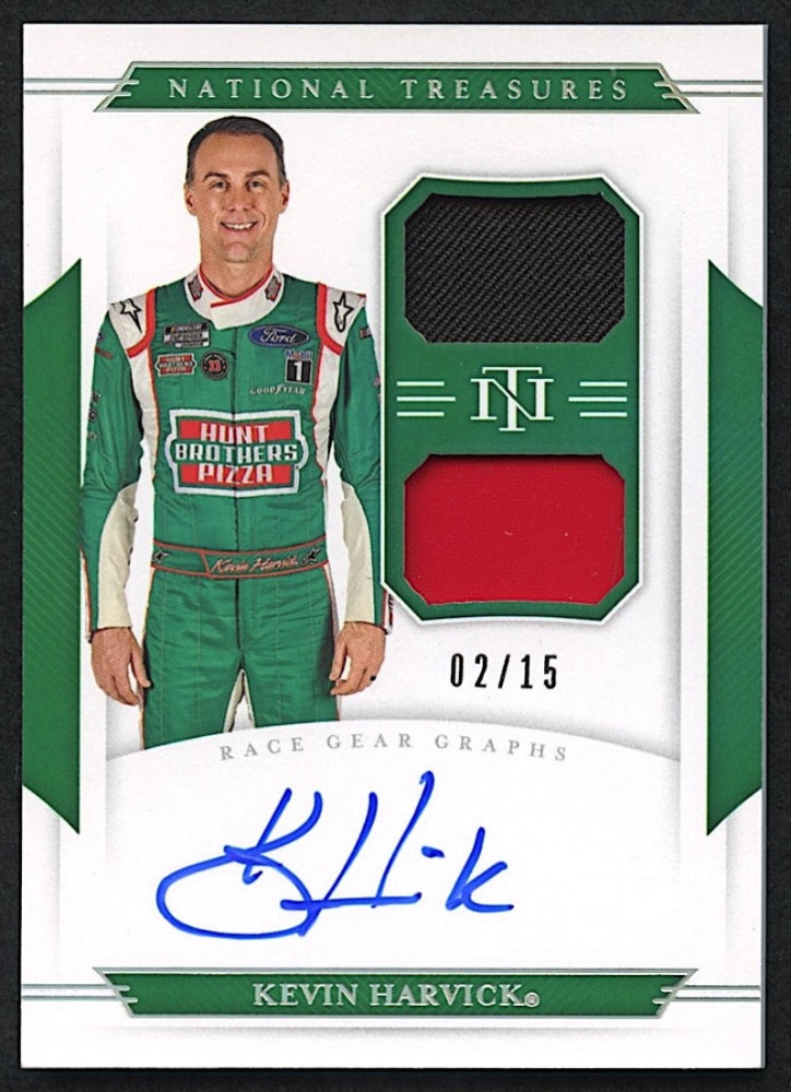 Kevin Harvick 2021 Panini National Treasures Dual Race Gear Graphs Holo Silver Auto #12 - #02/15