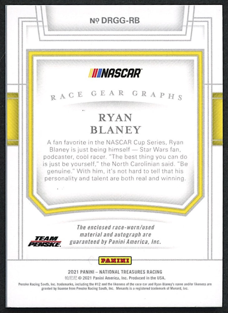 Ryan Blaney 2021 Panini National Treasures Dual Race Gear Graphs Green #19 - #5/5