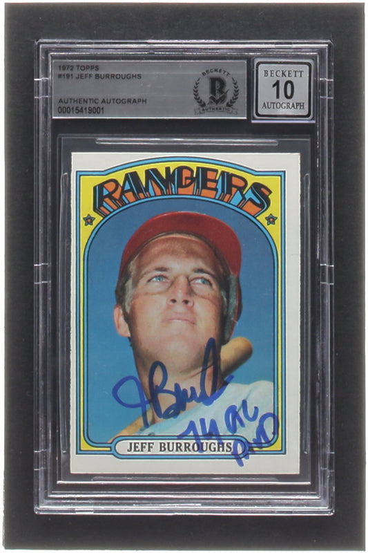 Jeff Burroughs Signed 1972 Topps #191 RC Inscribed "74 AL MVP" (BGS | Autograph Graded 10) - Rookie Card