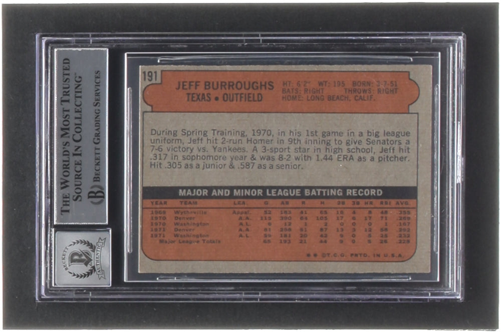 Jeff Burroughs Signed 1972 Topps #191 RC Inscribed "74 AL MVP" (BGS | Autograph Graded 10) - Rookie Card