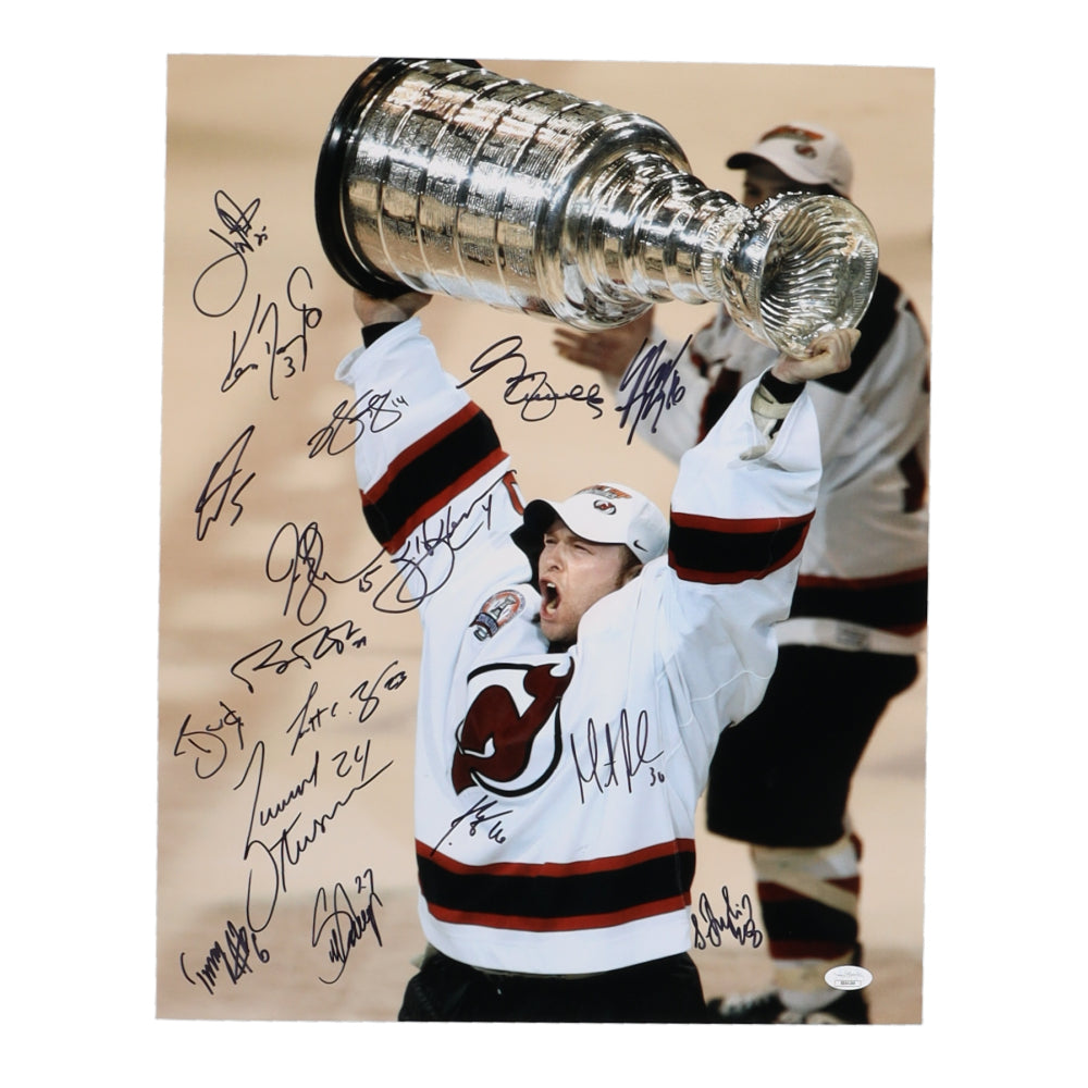 2002-03 Stanley Cup Champion Devils 16x20 Photo Team-Signed (JSA) by (17) with Martin Brodeur, Joe Nieuwendyk, Scott Stevens, Scott Niedermayer