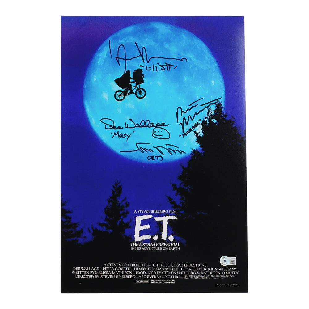 "E.T." 11x17 Photo Signed (Beckett) by (4) with Henry Thomas, Robert Mcnaughton, Matthew De Meritt, Dee Wallace with Character Inscriptions - Beckett Witnessed