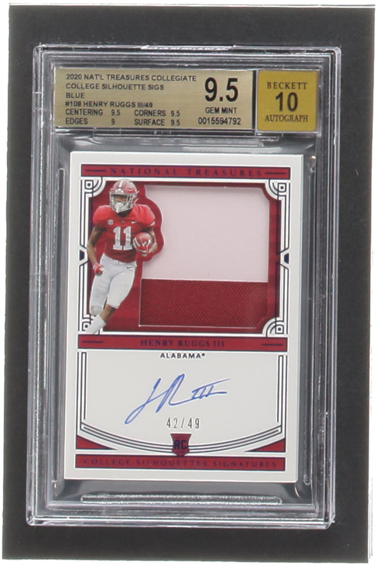 Henry Ruggs III 2020 Panini National Treasures Collegiate College Silhouette Signatures Blue #108 RC #42/49 (BGS 9.5 | Autograph Graded BGS 10)