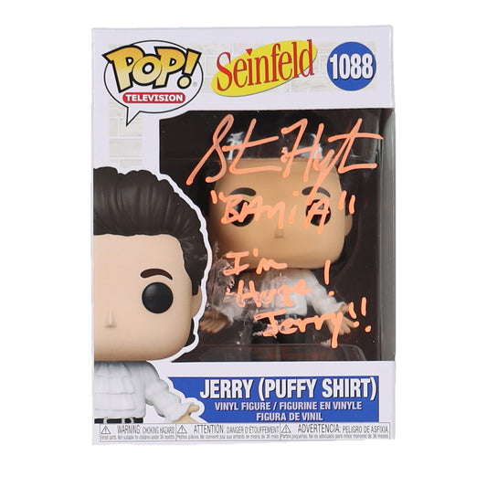 Steve Hytner Signed (JSA) "Seinfeld" #1088 Jerry (Puffy Shirt) Funko Pop! Vinyl Figure Inscribed "Bania" & "Im Huge! Jerry!!" - Kenny Bania