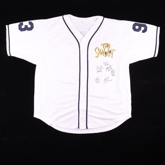 "The Sandlot" Jersey Signed by (6) with Tom Guiry, Chauncey Leopardi, Marty York, Shane Obedzinski, Victor DiMattia & Brandon Adams with inscriptions (Beckett) "The Sandlot"