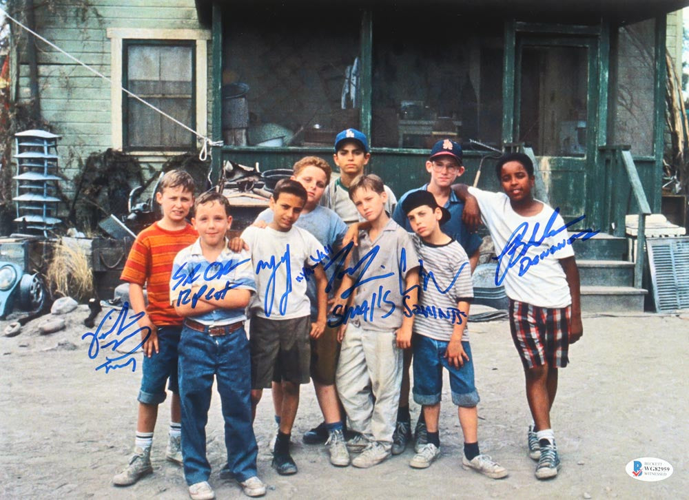 "The Sandlot" 11x14 Photo Cast Signed (Beckett) By (6) with Grant Gelt, Shane Obedzinski, Victor Dimattia with Multiple Inscriptions - Beckett Witnessed