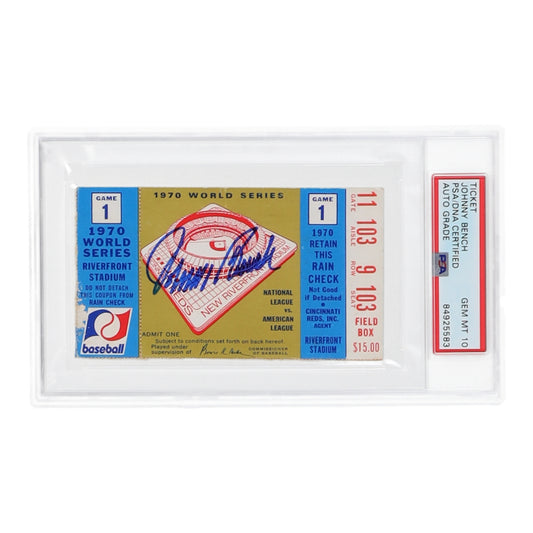 Johnny Bench Signed 1970 World Series Game 1 Ticket (PSA | Autograph Graded 10)