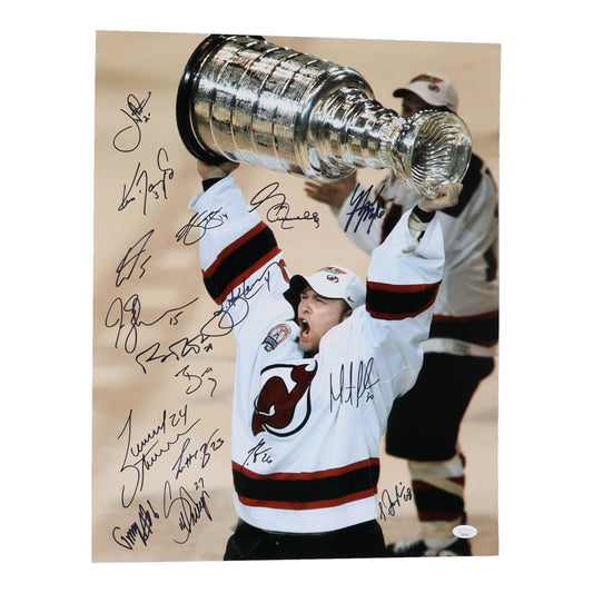 2002 Devils Stanley Cup Champions 16x20 Photo Team-Signed (JSA) By (17) With Martin Brodeur, Joe Nieuwendyk, Scott Stevens, Scott Niedermayer