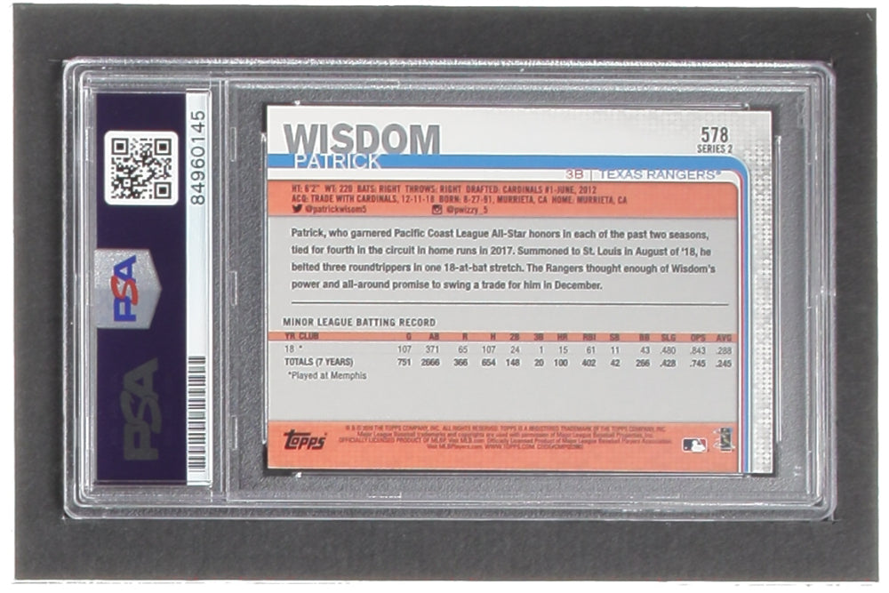 Patrick Wisdom Signed 2019 Topps #578 RC (PSA | Autograph Graded PSA 10) - Rookie Card