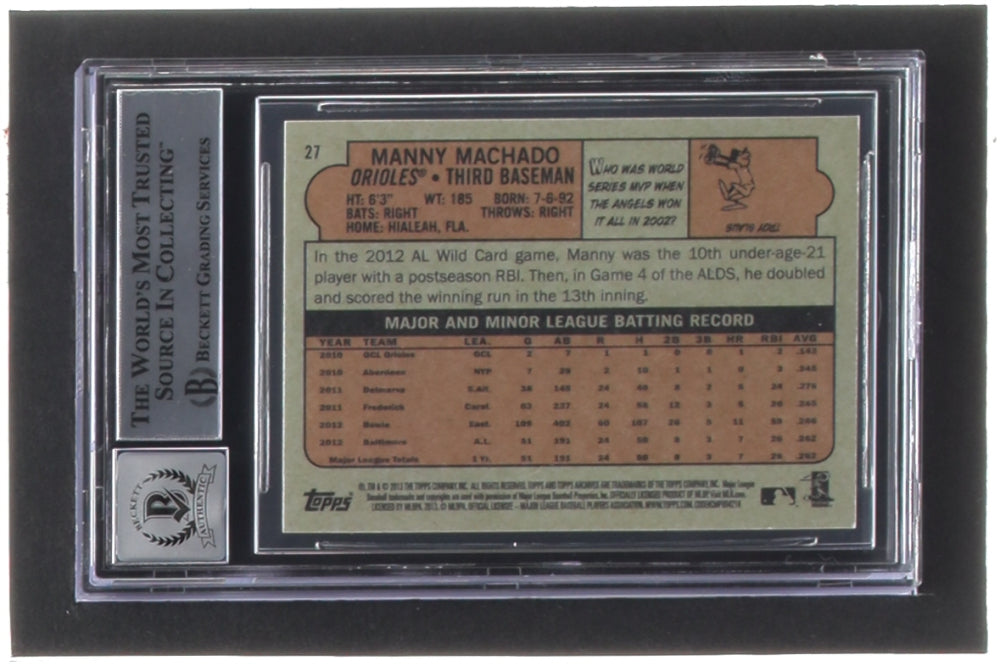 Manny Machado Signed 2013 Topps Archives #27 RC (BGS | Autograph Graded 10) - Rookie Card