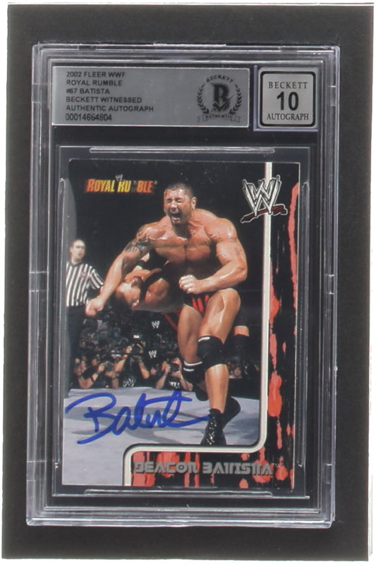 Dave Batista Signed 2002 Fleer WWE Royal Rumble #67 RC (BGS | Autograph Graded 10) - Rookie Card