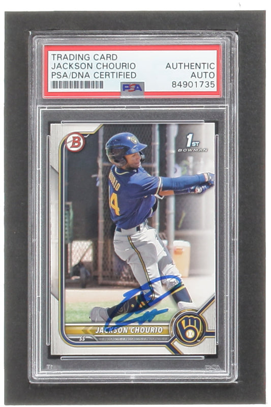 Jackson Chourio Signed 2022 Bowman Prospects #BP79 RC (PSA) - Rookie Card