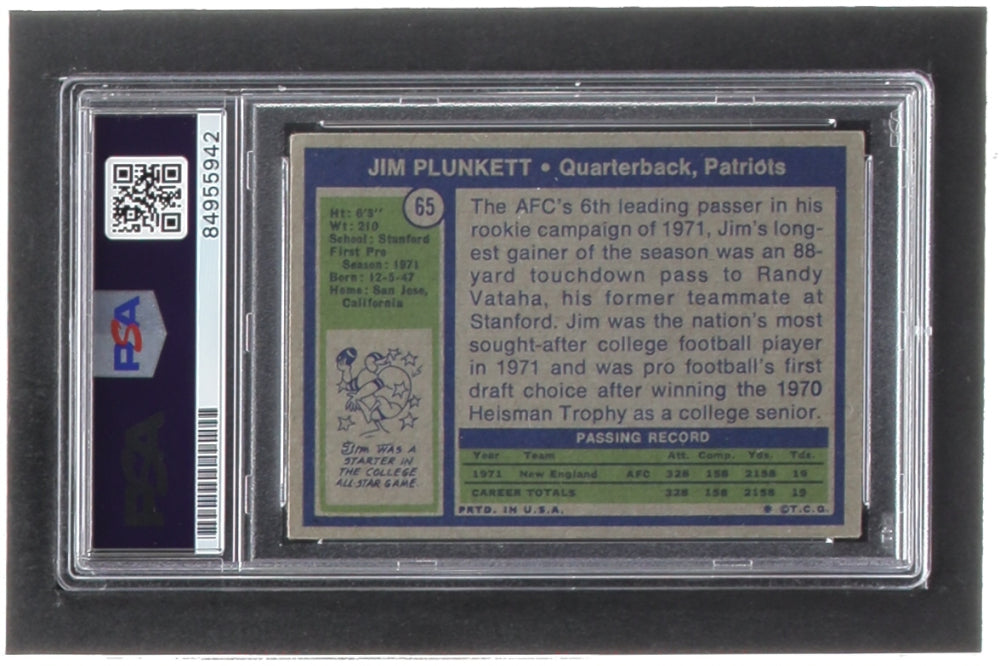 Jim Plunkett Signed 1972 Topps #65 RC (PSA | Auto 10) - Rookie Card