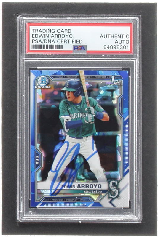 Edwin Arroyo Signed 2021 Bowman Chrome Draft Sapphire #BDC74 (PSA) - Rookie Card