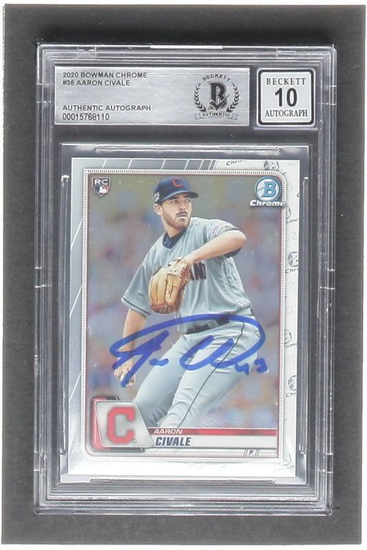 Aaron Civale Signed 2020 Bowman Chrome #36 RC (BGS | Auto 10)