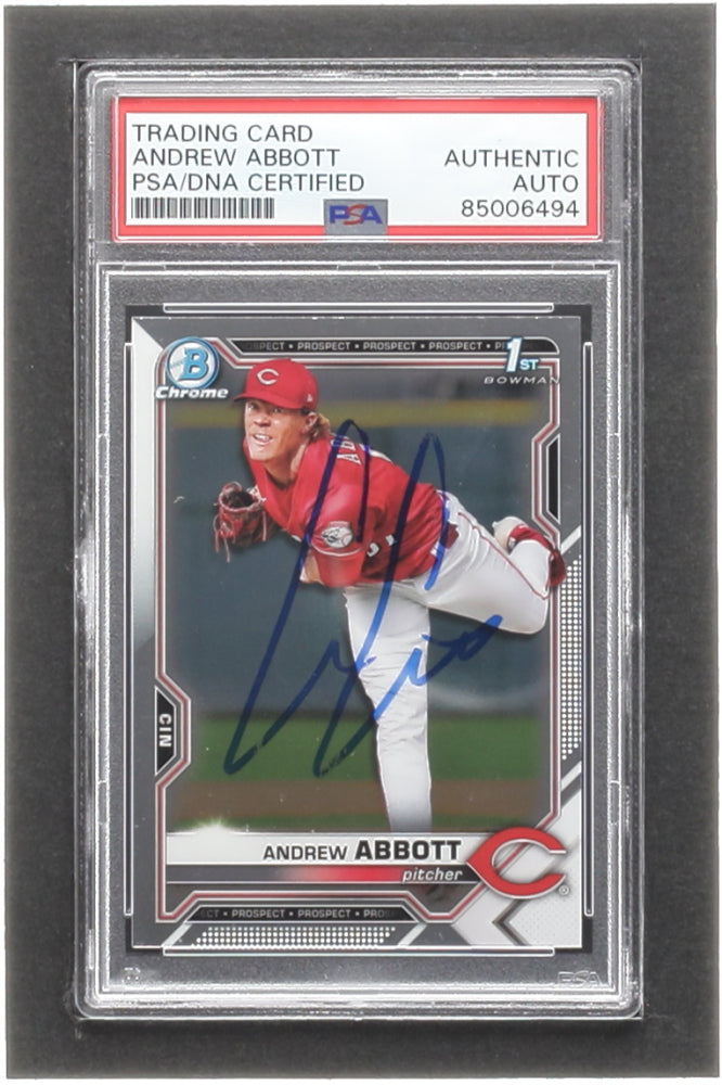 Andrew Abbott Signed 2021 Bowman Chrome Draft #BDC8 RC (PSA) - Rookie Card