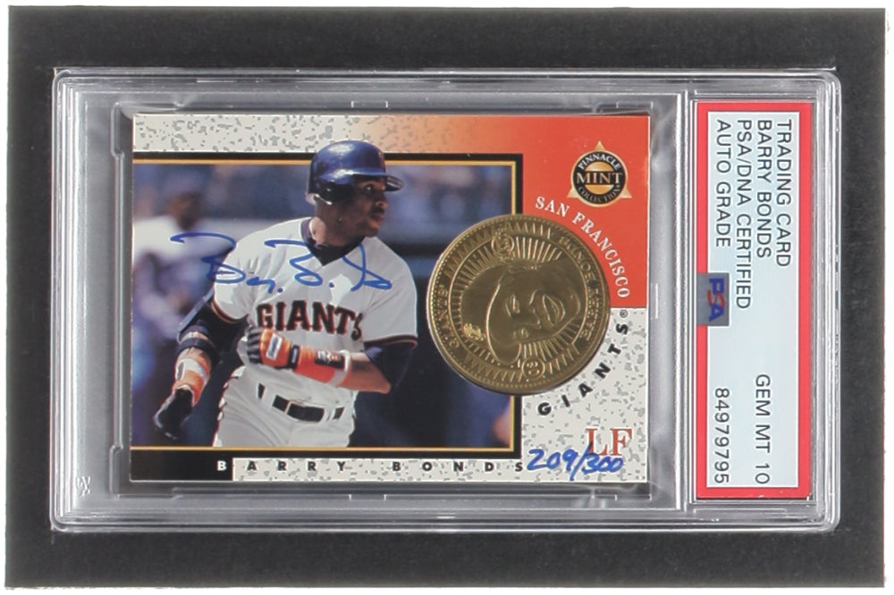 Barry Bonds Signed 1998 Pinnacle Mint Coins Brass #3 #209/300 (PSA | Auto 10) - Hand-Numbered #209 / 300